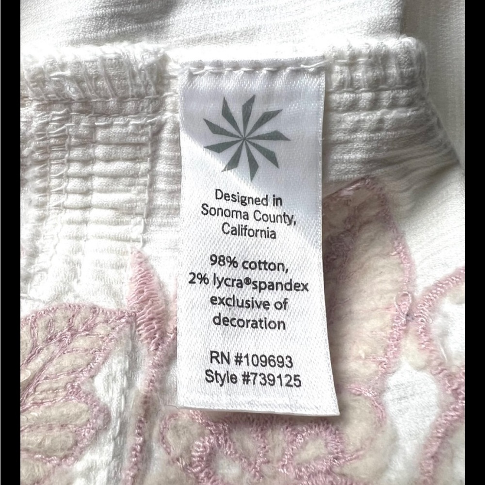 ATHLETA Pants Cropped Capri Corduroy Embroidered Seaside White Pink Short - Picture 9 of 10